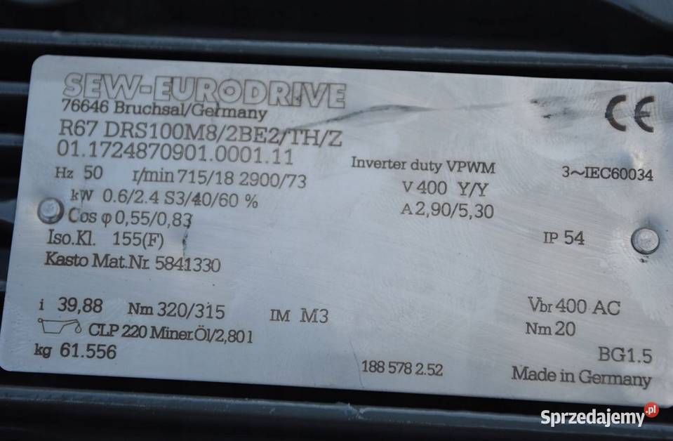 Motoreduktor dwubiegowy 0624kw 1873obr HAMULEC lubuskie