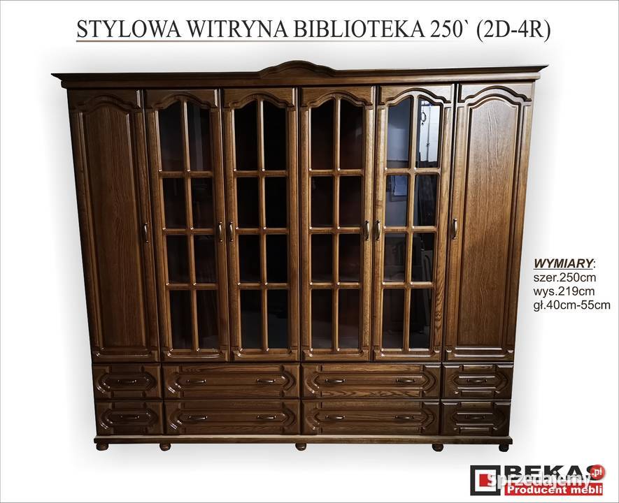 Gabinet Duży Regał Witryna 250 Dąb Orzech BEKAS 210cm Głogów