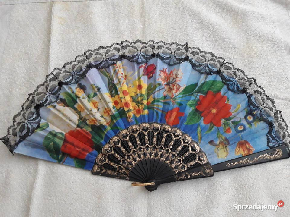 wachlarz tkanina z koronką kwiaty damski sprzedam