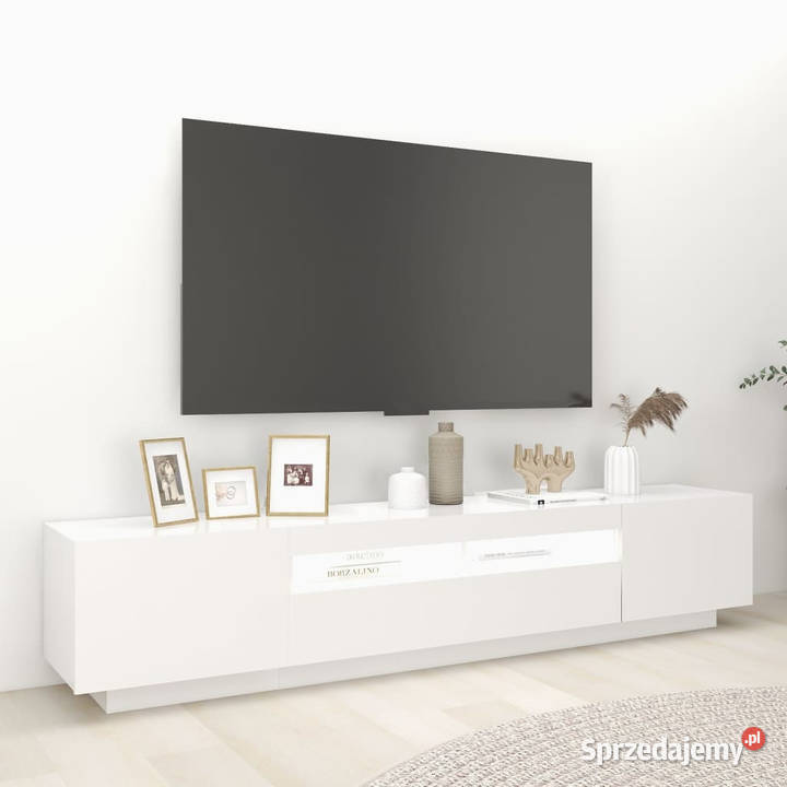 Szafka pod TV z oświetleniem LED biała 200x35x40