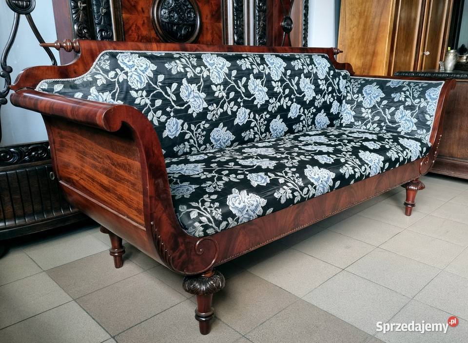 Piękna sofa empirowa z końca XIX wieku motyw Szczecin