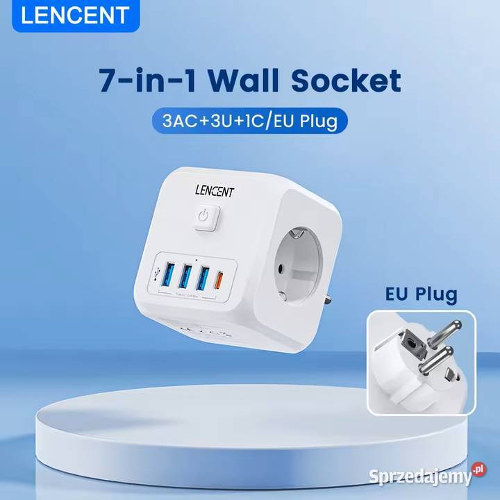 Wtyczka Ścienna LENCENT 7w1 3 Gniazda AC 3 USB Rzeszów