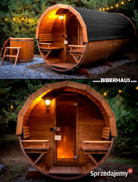 SAUNA Ogrodowa 300 PRZEDSIONEK zew Beczka 500L Sauny Nowy Targ