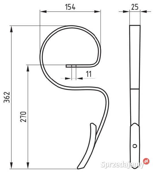 Ząb kultywatora 25x8x362 mm tylny z redliczką