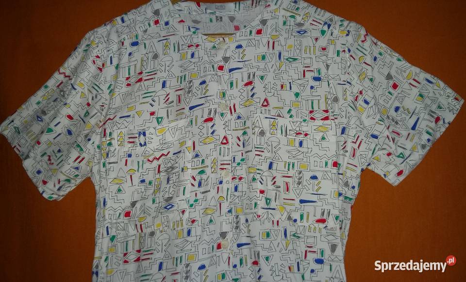 Bluzka biała z krótkim rękawem w kolorowe łódzkie Łódź