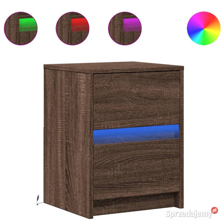 Szafka nocna z LED kolor brązowy dąb materiał