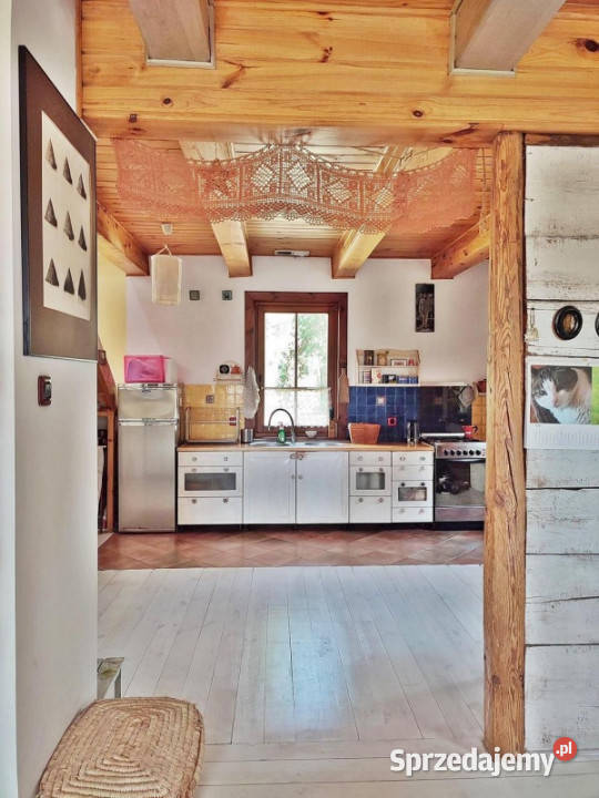 Drewniany dom w małej wiosce w lesie 35 centrum drewno Dębe Wielkie