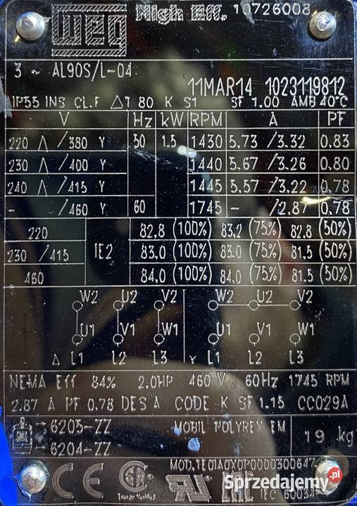 silnik elektryczny 15kW 1440obr 3fazowy WEG IE2 Pigża