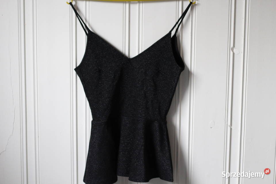 Czarny top hm xs 34 błyszczący baskinka dekolt Toruń