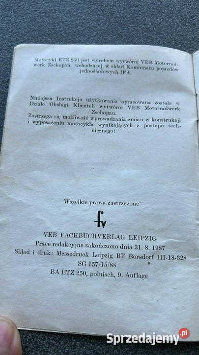 Instrukcja użytkownika MZ etz 250 ddr Pozostałe Pozostałe Łuków