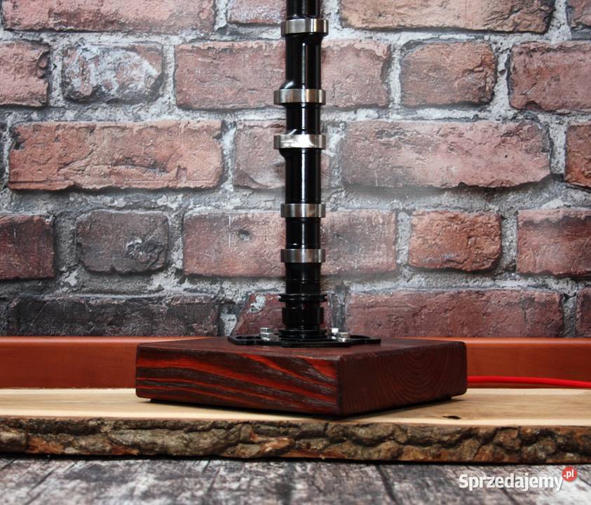 Lampa stojąca loft drewno metal art wałek