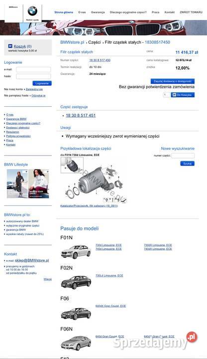 BMW F01 F02 F06 F12 F13 DPF Katalizator oryginał osobowe Gdańsk