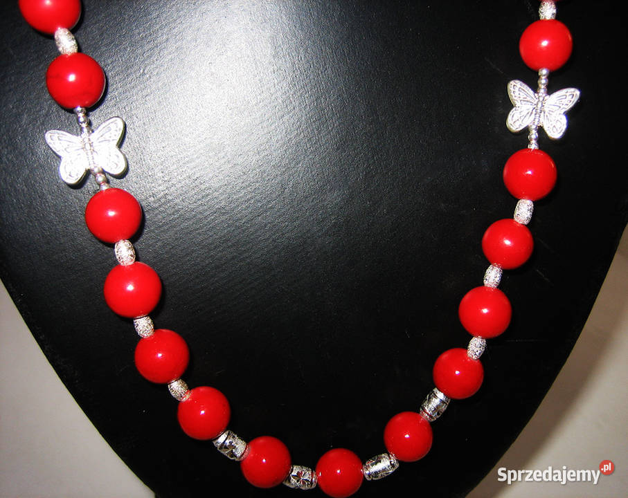 naszyjnik z czerwonego korala i srebra srebrne Łomża