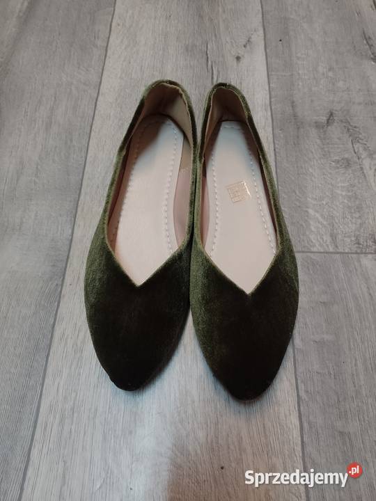 4142 Zielone welurowe baleriny wieczorowe NOWE Kraków