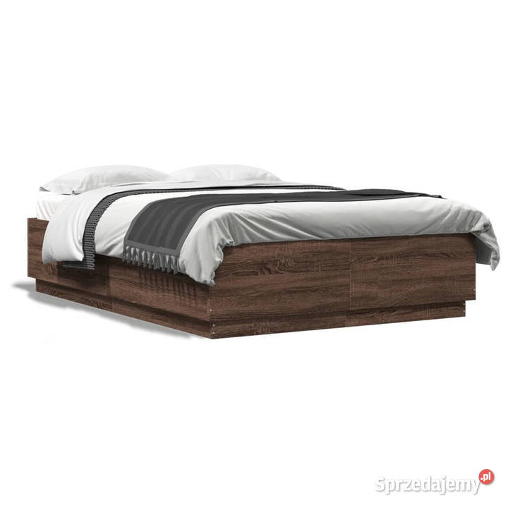 Rama łóżka z LED brązowy dąb 150x200 WM3209610 40cm Łóżka Meble Warszawa