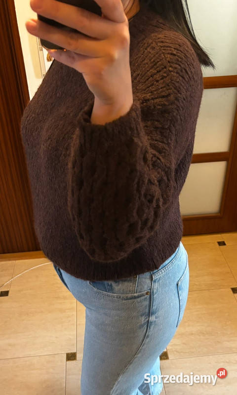 Sweter damski z grubym splotem gorzka czekolada Bez wzoru Szczecin