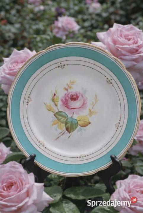 Śliczny talerz z bordiurą w kolorze Tiffany Blue Pabianice