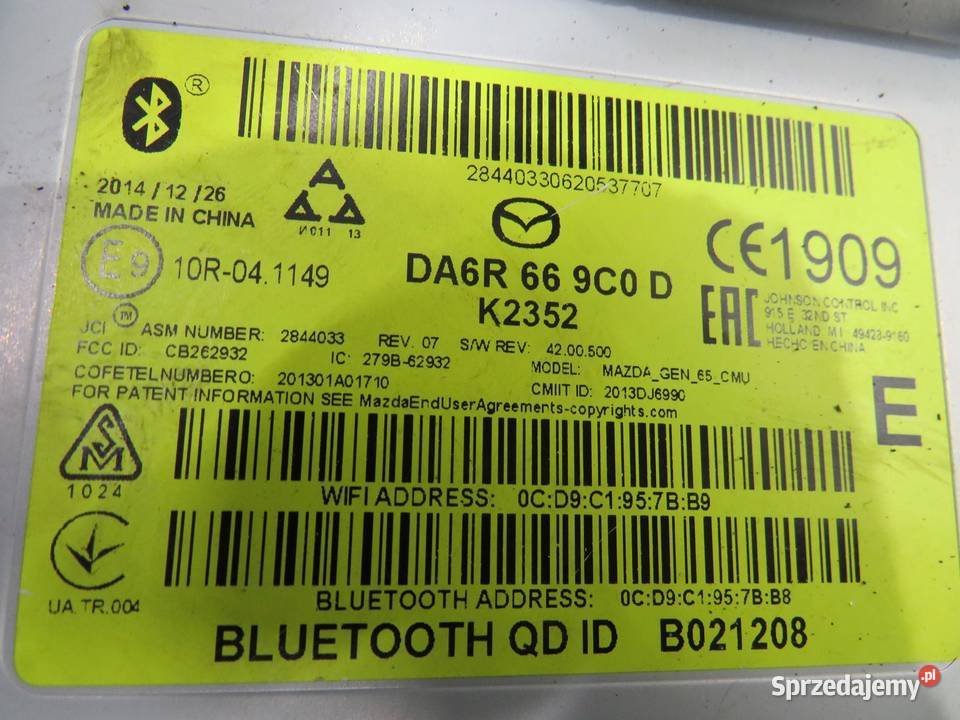 TUNER MODUŁ RADIA MAZDA 2 DJ DA6R669C0D osobowe