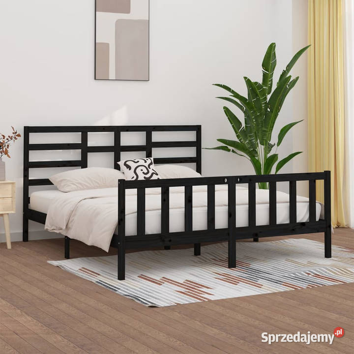 Rama łóżka czarna lite drewno sosnowe 200 x 200 sprzedam