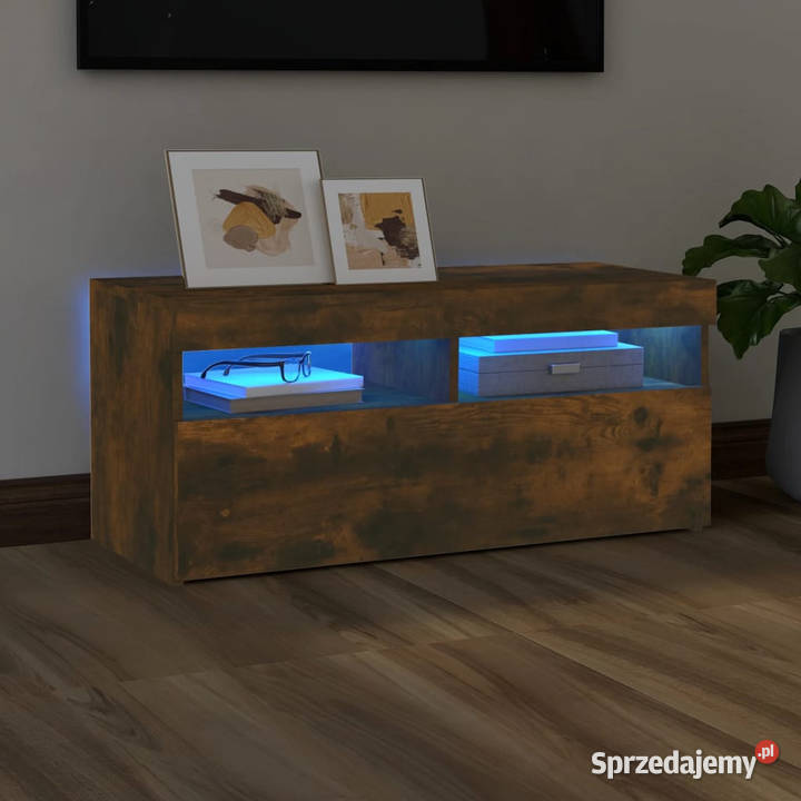 Szafka pod TV z oświetleniem LED przydymiony dąb