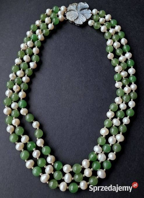 PERŁY SŁONOWODNE I ZIELONY AWENTURYN NASZYJNIK Częstochowa