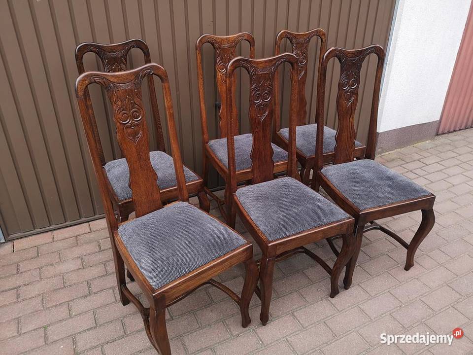 Krzesła Sowy Dębowe Wysokie Stare Antyk Komplet Swarzędz