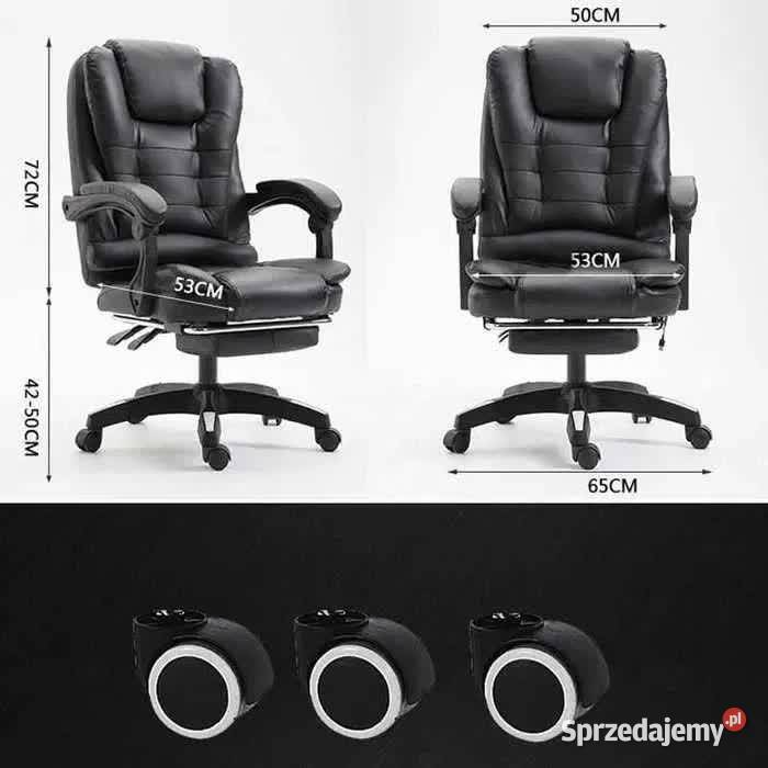 Fotel Obrotowy Biurowy Z Masażem I Podnóżkiem 53cm