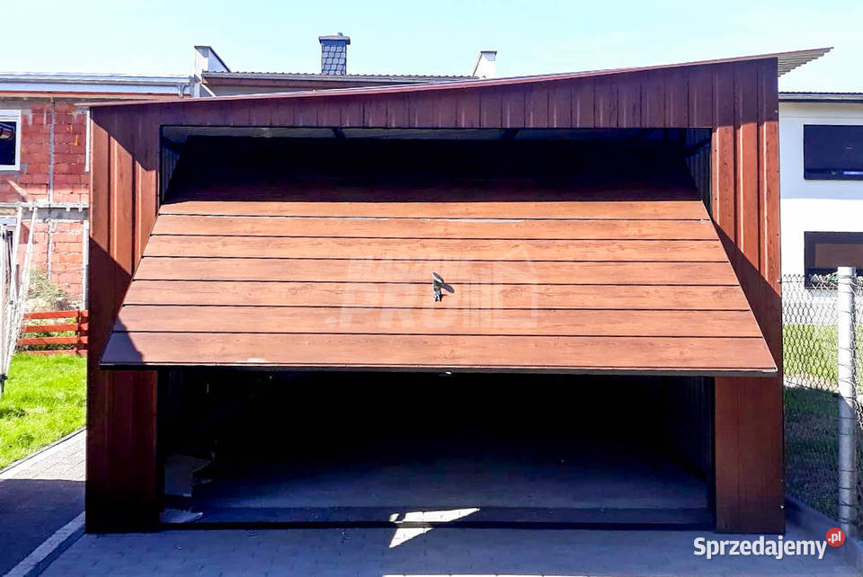 Garaz blaszany 35x3 Brama uchylna drewnopodobny blacha śląskie