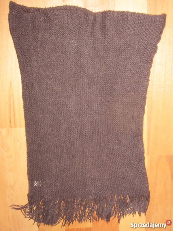 brązowy szal dzianinowy kominz frędzlami Warszawa
