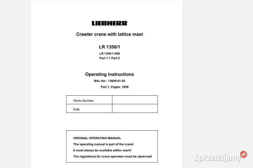 Liebherr LR1350 instrukcja obsługi DTR serwisowa Kielce