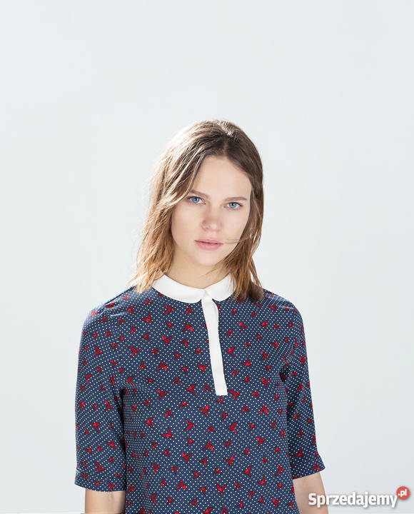 ZARA Bluzka w origami granatowa w kropki M niebieski Moda i Styl Warszawa