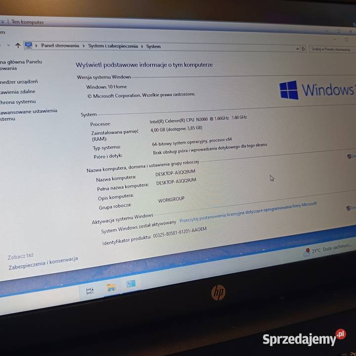 Laptop HP ekran15 6 dysk 500 gb 4gb ram windows Humniska