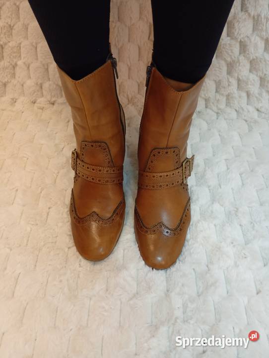 38 Real Leather brązowe Skórzane Botki Kraków