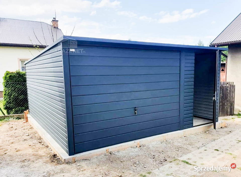 GARAŻ BLASZANY 45M X 6M SPAD TYŁ BRAMA ANTRACYT Łapanów