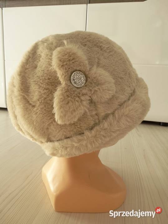 Czapka Zimowa Futrzana Sztuczne Futro Kremowa Dla kobiet podlaskie Łomża