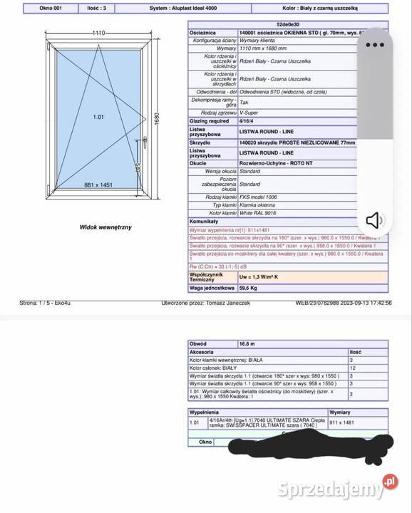 Sprzedam 3 nowe okna wymiary 1110x1660 Zielona Góra
