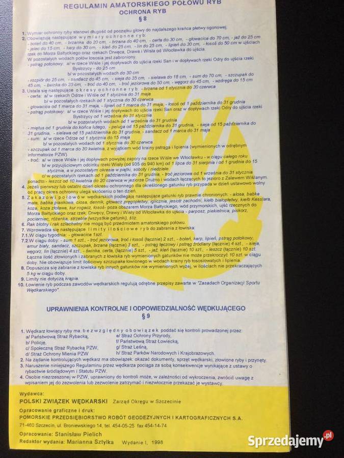 196 Plan Wód Wedkarskich Ziemia Szczecińska Szczecin sprzedam