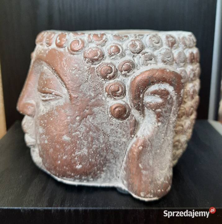 Budda głowa doniczka miedziana osłonka Buddha odcienie brązowego Kraków