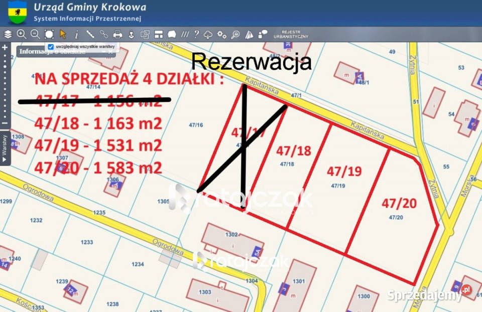 Działka Wierzchucino Kapitańska 1531m2 sprzedam