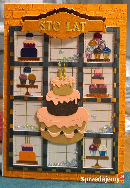 Kartka urodzinowa handmade z tortem i babeczkami łódzkie sprzedam