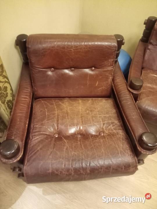 Trzy fotele skórzane kanapa skórzana stolik Łódź