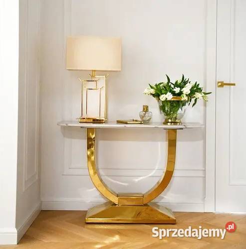 Konsola ART DECO Złota Blat Biały Marmur Glamour Warszawa