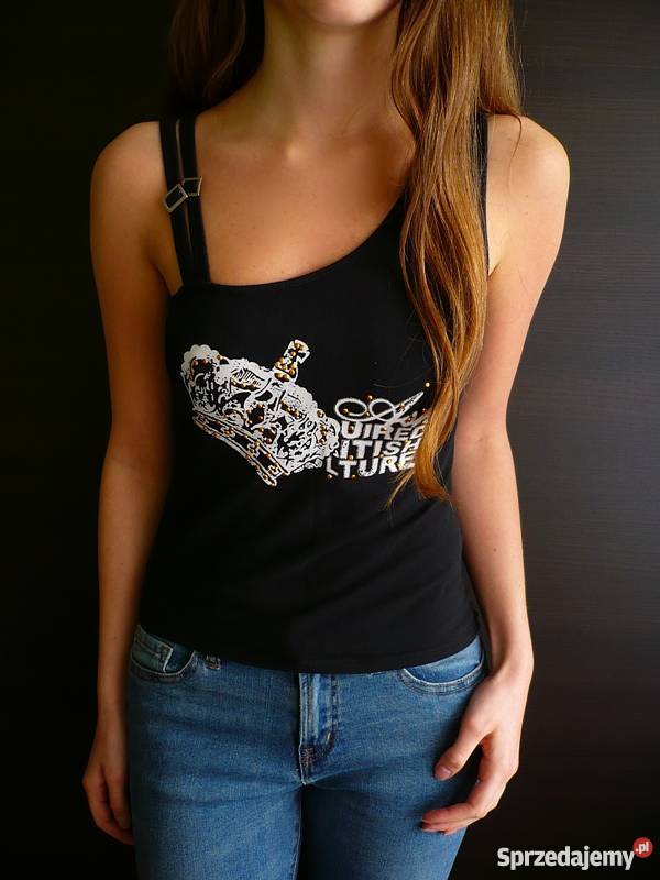 Czarny top koszulka bokserka xs 34 s 36 nadruk Moda i Styl Inowrocław