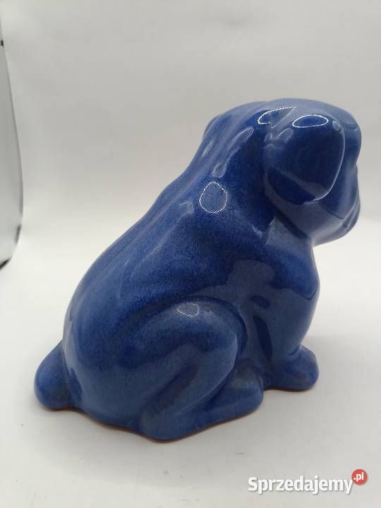 Figurka pies piesek niebieski ceramika Porcelana i szkło