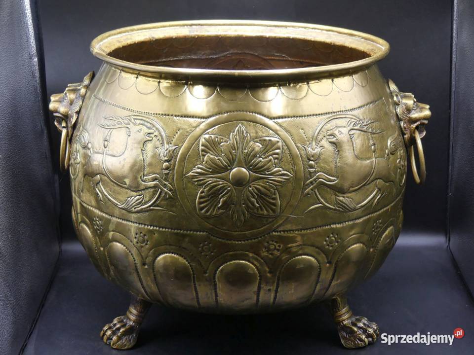 Ogromna mosiężna donica na nóżkach z ozdobnymi Poznań sprzedam