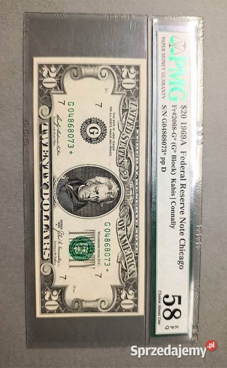 USA 20 Dolarów 1969 r Seria ZASTĘPCZA PMG 58 EPQ Węgorzewo sprzedam