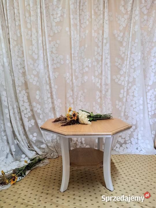 Stolik kawowy Ława drewniany biały naturalny