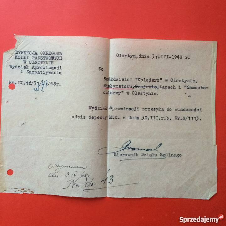 1108 Pismo Przewodnie i Telegram PKP Nadany w Szczecin