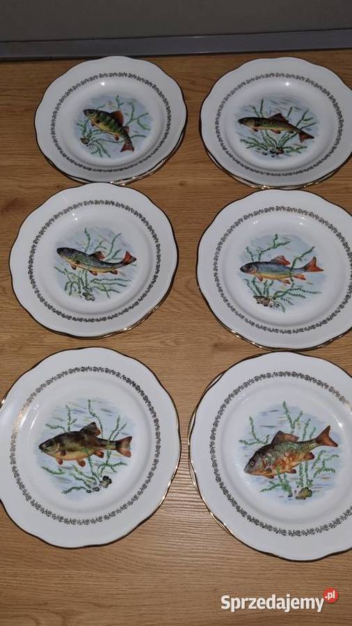 Talerze Płaskie Ryby Porcelana Francuska Dom i Ogród Wola Podłężna