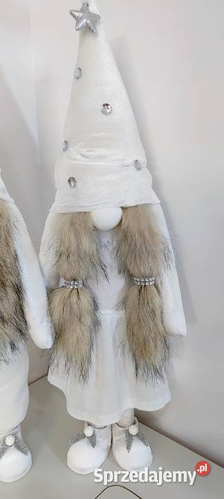 Skrzaty świąteczne krasnale gnomy para srebrny Boże Narodzenie Lipnica